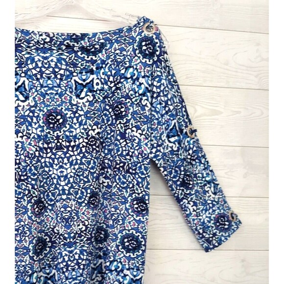 Cable & Gage Blue Top Medium Tunic Slit Sleeves Chrome Grommet Accents - Picture 1 of 10